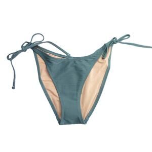 NWT J.Crew Ribbed Curved-Waist Cheeky String Bikini Bottom S Blue Textured